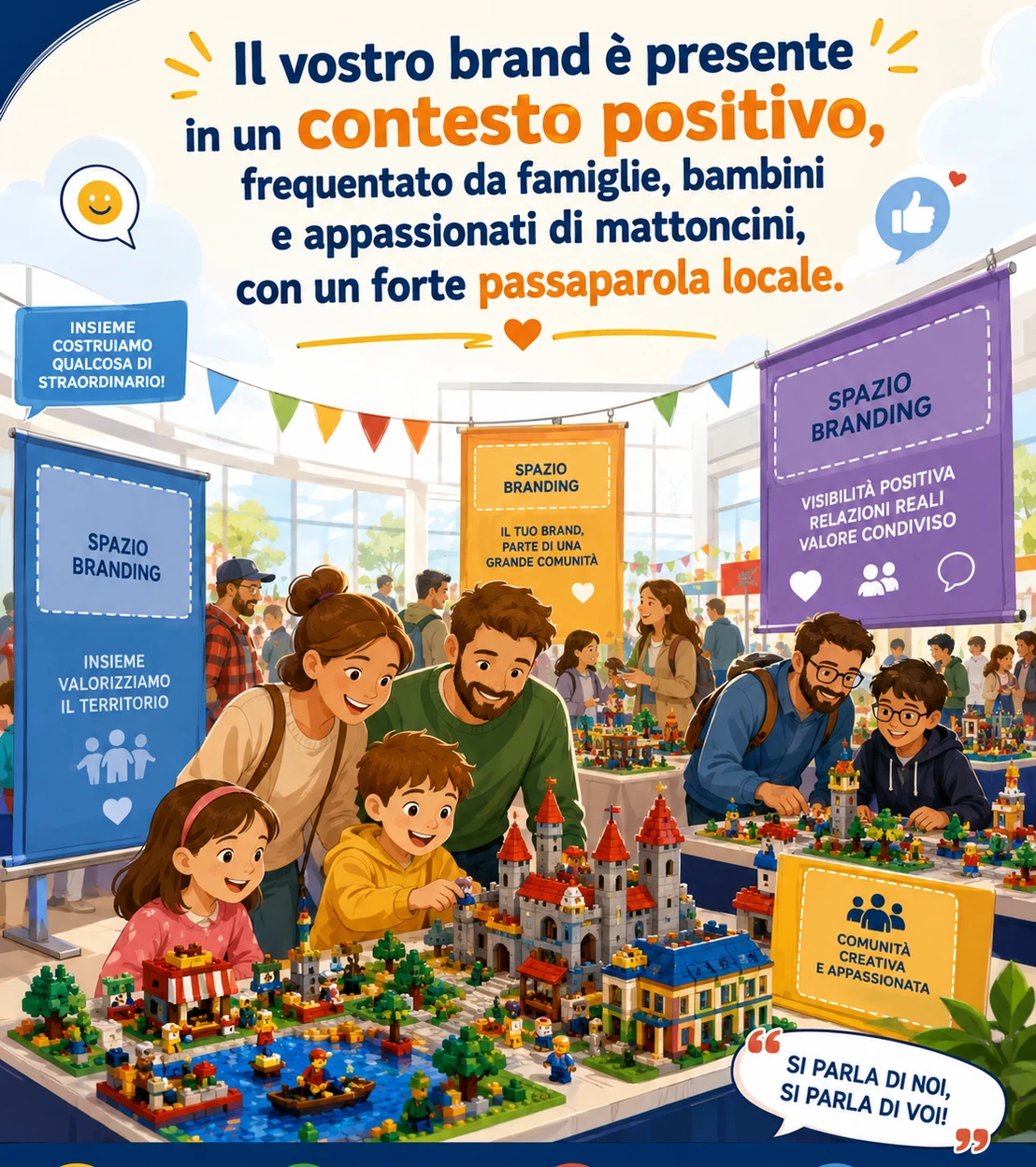 Famiglie che visitano un evento dedicato ai mattoncini LEGO